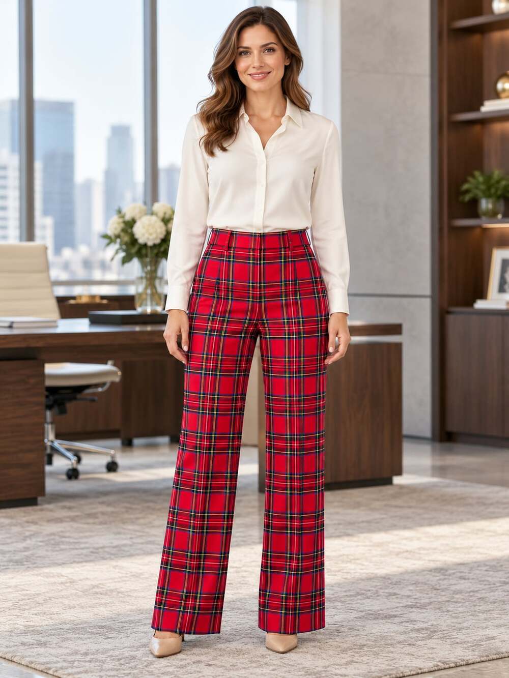 J.Crew Kelsey Flare Pants Red Tartan Plaid Cropped Holiday Size 8